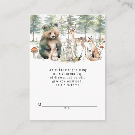 かわいい動物の森の森の木の国のクマおむつラッフル エンクロージャーカード (裏面)