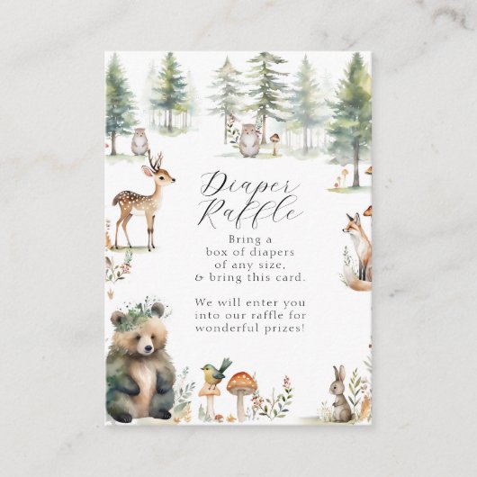 かわいい動物の森の森の木の国のクマおむつラッフル エンクロージャーカード (正面)