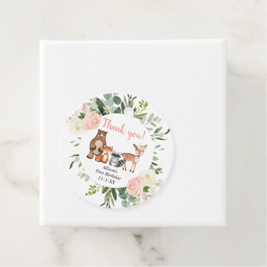 かわいい動物の森の緑の女の子の誕生日パーティー フェイバータグ (インサイチュ)