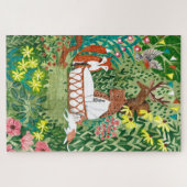 かわいい動物の森の緑の新しい生まれベビーの子供 ジグソーパズル (横)