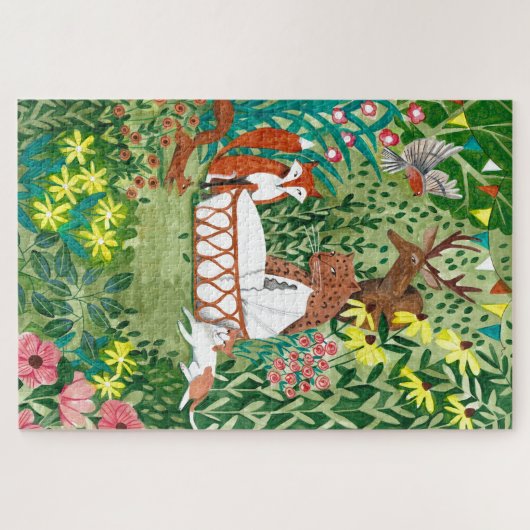 かわいい動物の森の緑の新しい生まれベビーの子供 ジグソーパズル (横)