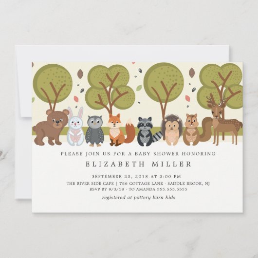 かわいい動物の森ベビーシャワー招待状 招待状 (正面)