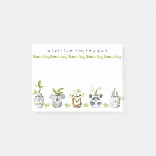 かわいい動物の植木鉢の鉢植えの寄せ書き ポストイット (正面)