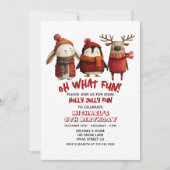 かわいい動物の楽しいクリスマスパーティー 招待状 (正面)