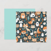 かわいい動物の楽しいデザイン緑の装飾 招待状 (正面/裏面)