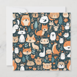 かわいい動物の楽しいデザイン緑の装飾 招待状