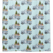 かわいい動物の模様が描かれたクリスマストラック シャワーカーテン (正面)