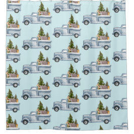 かわいい動物の模様が描かれたクリスマストラック シャワーカーテン