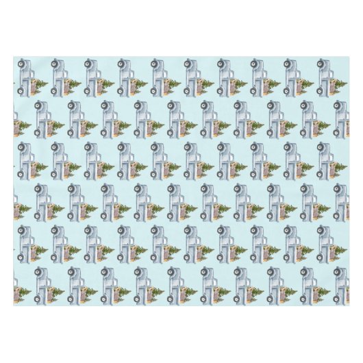 かわいい動物の模様が描かれたクリスマストラック テーブルクロス (正面(横))