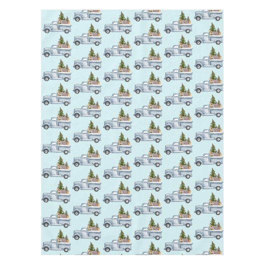 かわいい動物の模様が描かれたクリスマストラック テーブルクロス (正面)