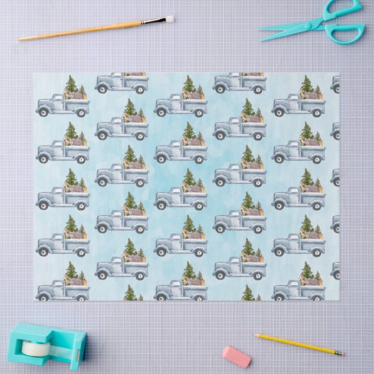 かわいい動物の模様が描かれたクリスマストラック 薄葉紙 (クラフト)