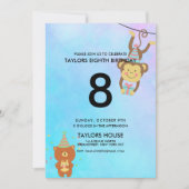 かわいい動物の水彩カスタム誕生会 招待状 (正面)