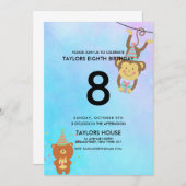 かわいい動物の水彩カスタム誕生会 招待状 (正面/裏面)