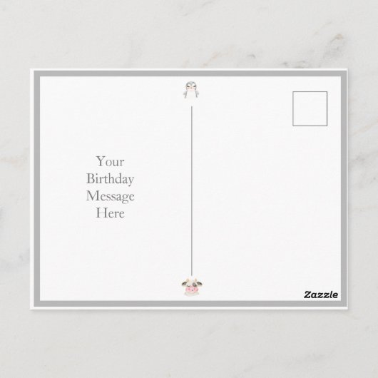 かわいい動物の水彩タイポグラフィー誕生日 ポストカード (裏面)