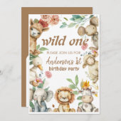 かわいい動物の水彩ベビー誕生日 招待状 (正面/裏面)