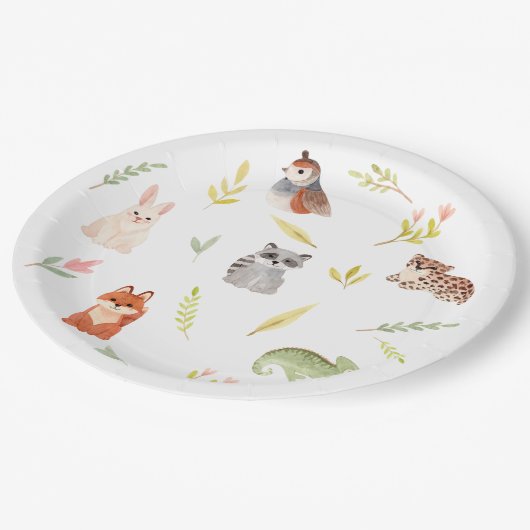 かわいい動物の水彩子供たち ペーパープレート (アングル)