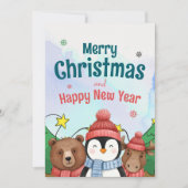 かわいい動物の水彩画クリスマス ブルーカラー シーズンカード (正面)