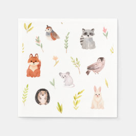 かわいい動物の水彩画 スタンダードカクテルナプキン