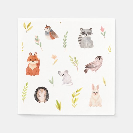 かわいい動物の水彩画 スタンダードカクテルナプキン (正面)