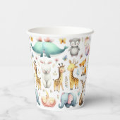かわいい動物の水色のドードル紙カップ 紙コップ (裏面)
