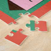 かわいい動物の漫画おもしろいの色セージ緑オレンジ ジグソーパズル (側面)