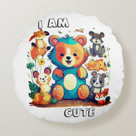 かわいい動物の漫画の私は可愛い ラウンドクッション