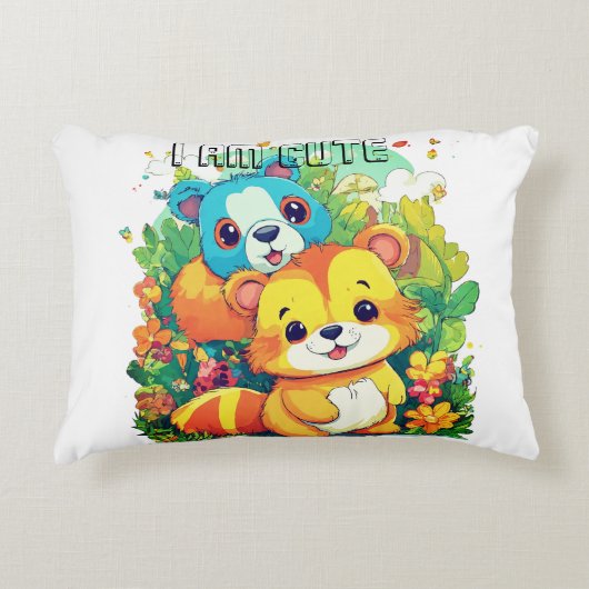 かわいい動物の漫画イラストレーションかわいい アクセントクッション (正面)