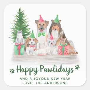かわいい動物の犬猫の子犬が子犬のクリスマス スクエアシール