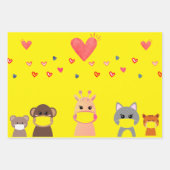 かわいい動物の着用顔マスク包装紙セット ラッピングペーパーシート (正面)