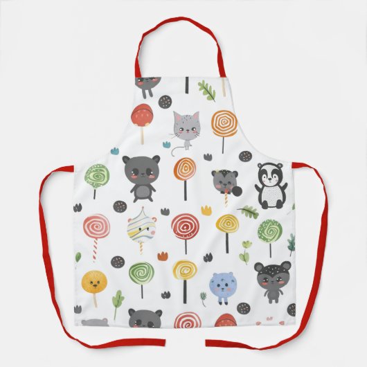 かわいい動物の継ぎ目のないパターン エプロン (正面)