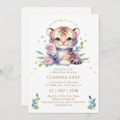 かわいい動物の虎が白い赤ちゃんシャワーを星 招待状 (正面/裏面)