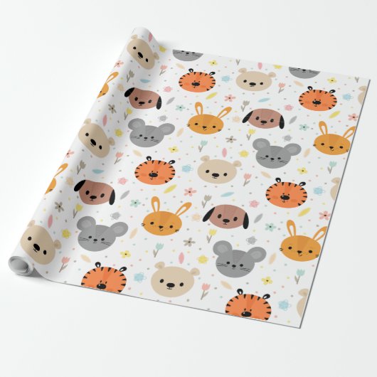 かわいい動物の虎のウサギのクマのパターン ラッピングペーパー (アンロールド)