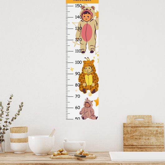 かわいい動物の衣装を作る成長表 ポスター (キッチン)