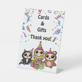 かわいい動物の誕生日カード&ギフト卓上看板 台座サイン