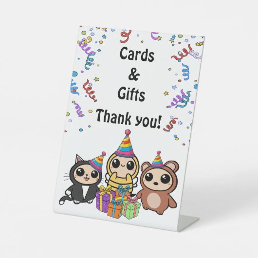 かわいい動物の誕生日カード&ギフト卓上看板 台座サイン (正面)