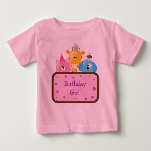 かわいい動物の誕生日ガールカスタマイズ ベビーTシャツ (正面)