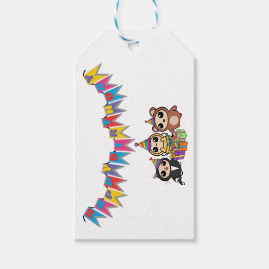 かわいい動物の誕生日ギフトタグ | 名入れ ギフトタグ (正面)