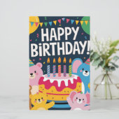 かわいい動物の誕生日パーティーデザイン 子供へ 便箋 (スタンド正面)