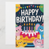 かわいい動物の誕生日パーティーデザイン 子供へ 便箋 (正面/裏面)