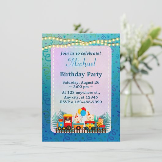 かわいい動物の誕生日電車おめでとうカード (スタンド正面)