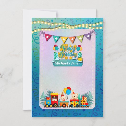 かわいい動物の誕生日電車おめでとうカード (裏面)