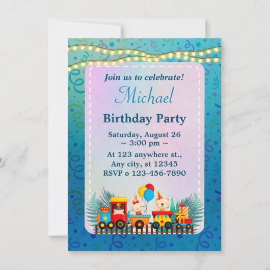 かわいい動物の誕生日電車おめでとうカード (正面)