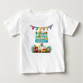 かわいい動物の誕生日電車の願い ベビーTシャツ