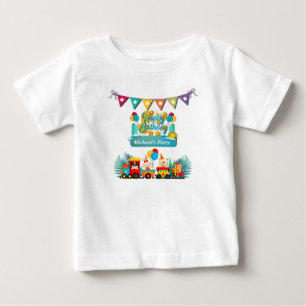 かわいい動物の誕生日電車の願い ベビーTシャツ