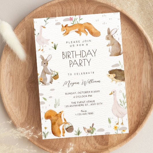 かわいい動物の誕生日 招待状