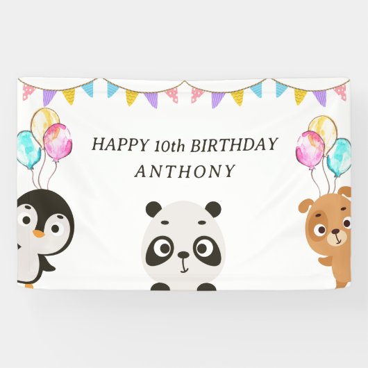 かわいい動物の誕生日 横断幕 (横)