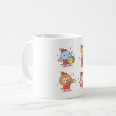 かわいい動物の象、キリン、サル、ライオンのミュー コーヒーマグカップ (正面左)