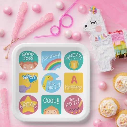 かわいい動物の賞品やる気を起こさせる教室ラベル ペーパープレート (パーティー)