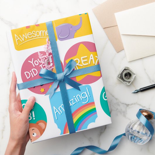 かわいい動物の賞品やる気を起こさせる教室ラベル ラッピングペーパー