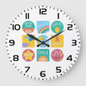 かわいい動物の賞品やる気を起こさせる教室ラベル ラージ壁時計 (正面)